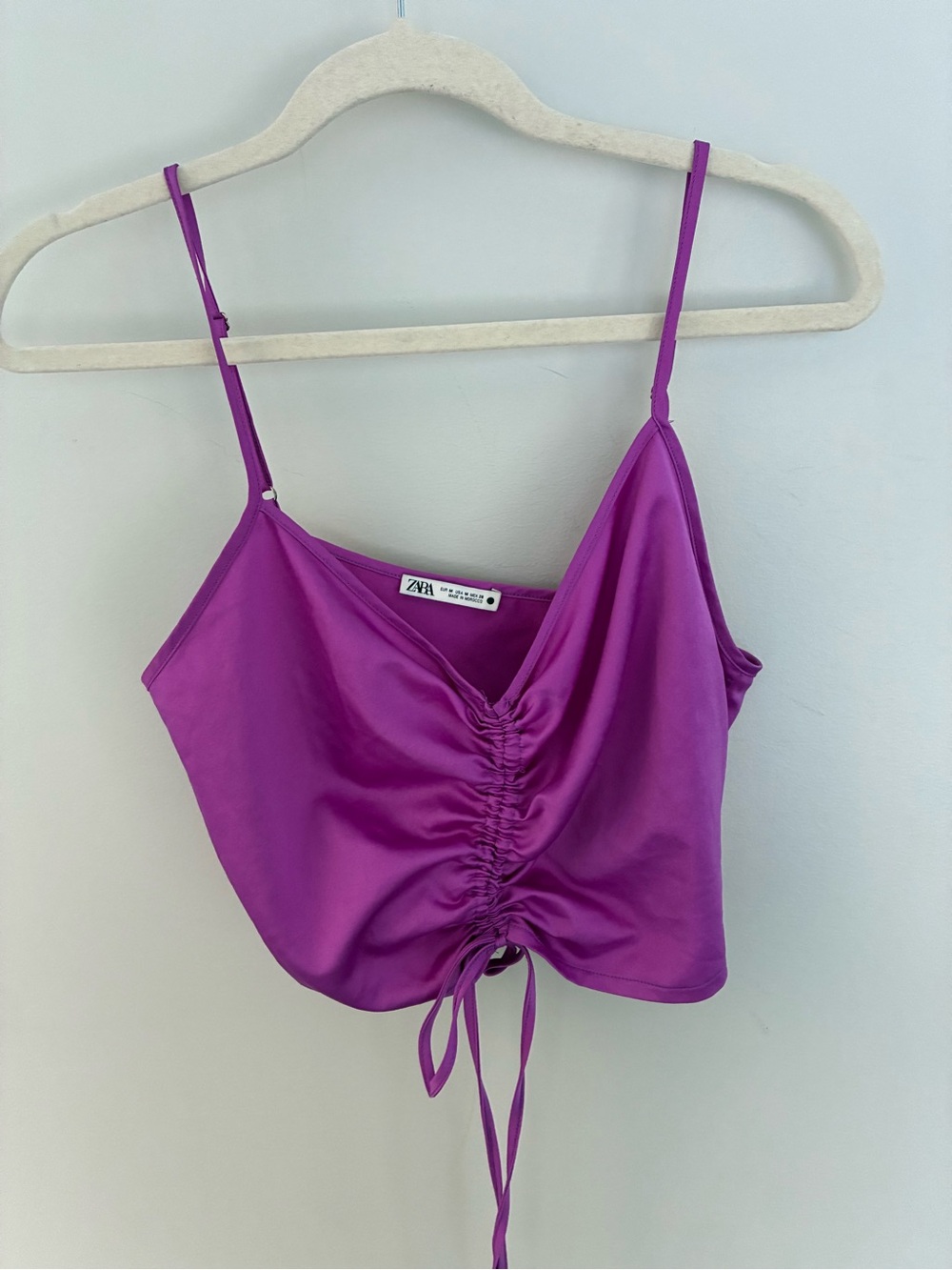 ZARA Fuchsia Satin Ruched Drawstring Cami